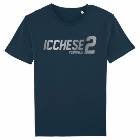 Icchese2 argento su T-shirt blu