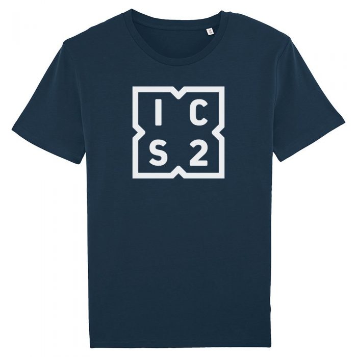 ICS2 bianco su T-shirt blu