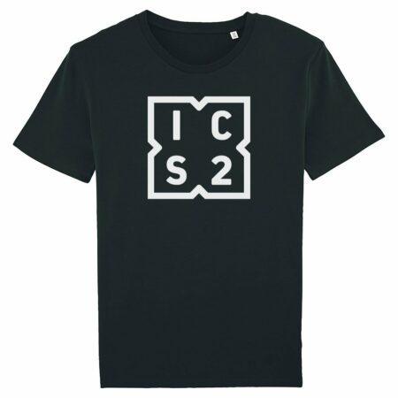 ICS2 bianco su T-shirt nera